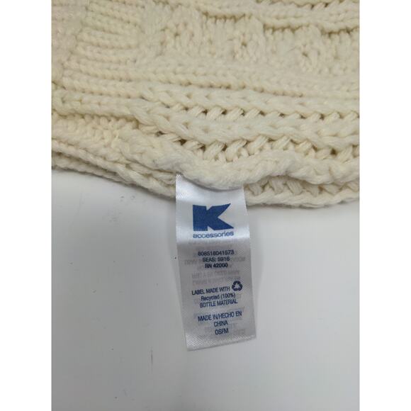 K Accessories Cable Knit Beanie Hat Cream 100% Recycle Material - Picture 8 of 11
